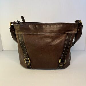 Wilsons Leather Brown Gold Hardware Organizer Handbag Purse Pockets‎ Zipper.